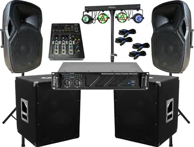 Produktbild von DJ PA Anlage 3600 Watt 38cm Box USB Mischpult 15" Subwoofer Stativ LED Light Set
