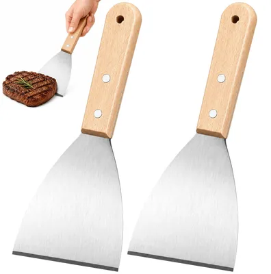 Productafbeelding van Grillspatel roestvrij staal Plancha spatel set met houten handvat