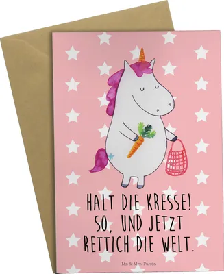 Produktbild von Mr. & Mrs. Panda Klappkarte Einhorn Gemüse - Rot Pastell - Geschenk, weihnachtskarten, einladungskarten, hochzeitskarten, Unicorn, Biomarkt, Wochenmarkt, Grußkarten