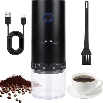 Produktbild von Elektrische Kaffee-Mühle, tragbare Kaffee-Mühle mit 38 einstellbaren Einstellungen, verstellbare Kaffee-Mühle für Körner und Gewürze, für Zuhause, Büro, Reisen und Camping (schwarz)