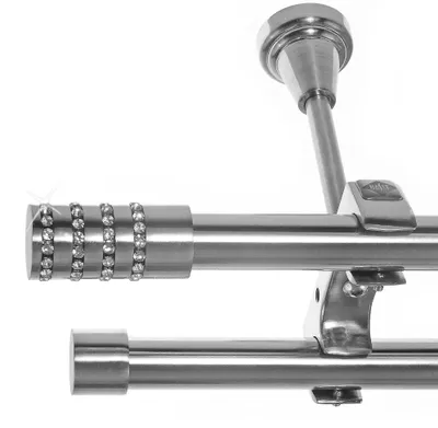 Produktbild von Edelstahl Look Gardinenstange Ø 20mm Deckenträger 2-läufig zweiläufig Deckenbefestigung Kristall D61 E39E30 RR