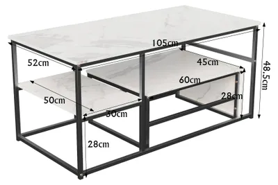 Image de Ensemble de deux tables basses - Tables rectangulaires - Espace de rangement - Structure en métal - Dimensions : 105 x 52 x 48,5 cm + 60 x 45 x 28 cm - Blanc et noir