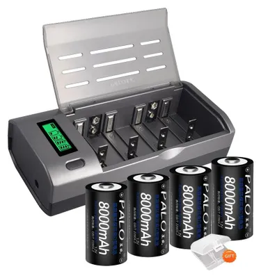 Obrázek produktu pro Nabíjecí baterie, 8000 mAh, inteligentní technologie nabíjení, sada 4 kusů a nabíječka