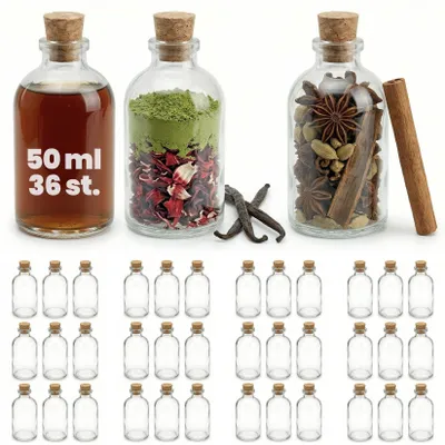 Image de Solidchoice - Coffret de 36 mini-bouteilles en verre avec bouchon en liège, contenance 50 ml
