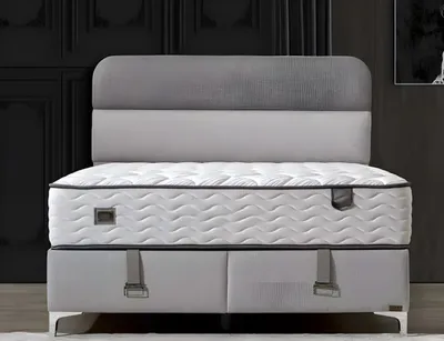 Immagine prodotto di Elegante letto bianco con materasso in legno e tessuto