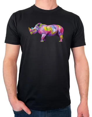 Produktbild von Huuraa Herren T-Shirt Nashorn Colorful L Black Bio Baumwolle Fairtrade Herrenshirt Geschenkidee