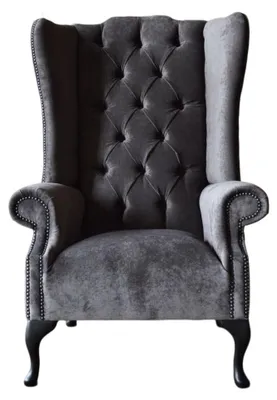 Produktbild von Ohrensessel Sessel Grau Design Polster Samt Couch Chesterfield Textil