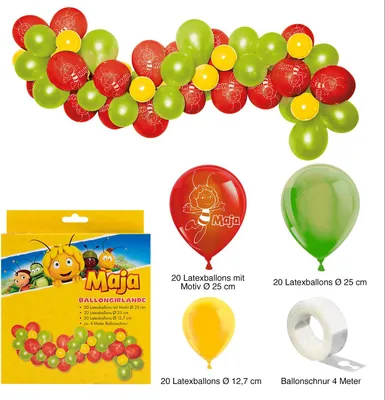 Produktbild von Biene Maja Ballongirlande Set 60-teilig Latexballons mit Band Raumdeko für Kinder