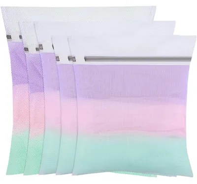 Image de Filet de lavage pour machine à laver, lot de 5, 3 tailles différentes, mailles fines et grossières, robuste, adapté au sèche-linge