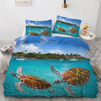 Productafbeelding van Beddengoedset zeeschildpad, 155x220 cm, 3-delig, microvezel, met rits