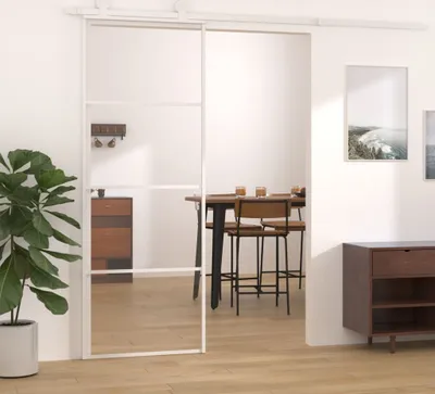 Zdjęcie produktu dla vidaXL Drzwi przesuwne ESG ze szkła i aluminium 76x205 cm białe - Drzwi przesuwne - Drzwi przesuwne - Drzwi szklane - Drzwi stodoły
