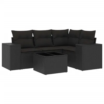 Produktbild von vidaXL 5-tlg. Garten-Sofagarnitur mit Kissen Schwarz Poly Rattan