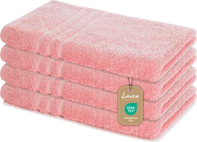 Produktbild von Lavea® 4er Set Handtuch 50x100 cm – Saugstarke und Weiche Handtücher aus 100% Baumwolle, Frottierserie Elena – Pastellrosa