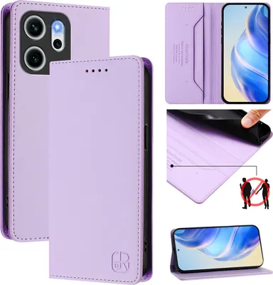 Immagine prodotto di Custodia in pelle per Oppo Reno14 F, flip case con slot per carte, portafoglio e supporto Viola