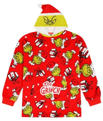 Zdjęcie produktu dla Miękki, ciepły kocyk z kapturem z motywem Grinch'a
