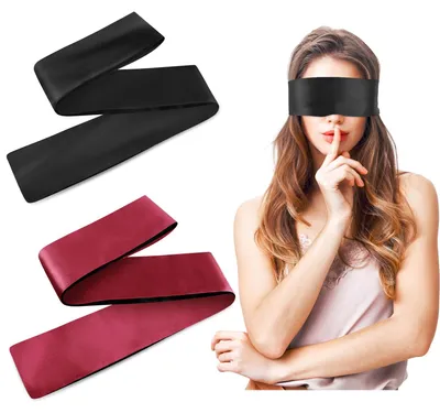 Produktbild von Set mit 2 Satin-Augenmasken, weiche Schlafmaske 150 x 7 cm, verstellbare Augenabdeckung, Reise-Augenmaske, Satin-Augenmaske für Damen, Herren, Erwachsene und Paare (schwarz, bordeauxrot)