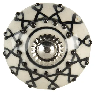 Produktbild von Clayre & Eef Türknauf 4x6 cm Weiß Schwarz Keramik