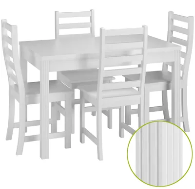 Produktbild von Stilvolle Essgruppe mit Tisch und 4 Stühle in Kiefer Massivholz waschweiß 90.70-51 C W-Set 21
