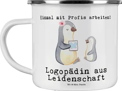 Produktbild von Mr. & Mrs. Panda Teetasse Logopädin Leidenschaft - Weiß - Geschenk, Motivtasse, Spruch, Teebecher, Lustig, Emaille Tasse, Ausbildung, Pott, becher, Witzig, Studium