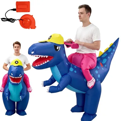Produktbild von Juksun Dinosaurier Kostüm Selbstaufblasbares Aufsitzkostüm Dinosaurierfür Erwachsene bunt aufblasbar mit USB-Gebläse Halloween Party