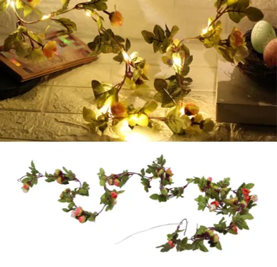 Blumenlichterkette, 20 LED, rosa, batteriebetrieben, für Dekoration