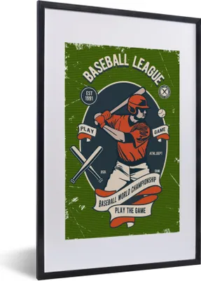 Produktbild von MuchoWow® MuchoWow® Gerahmtes Poster Baseball - Schläger - Vintage 40x60 cm - Poster mit zchwarzem Bilderrahmen - Poster in Rahmen