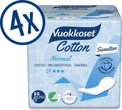 Produktbild von Vuokkoset - Monatsbinden - Baumwolle - 4 x 14 Stück - 56 Binden