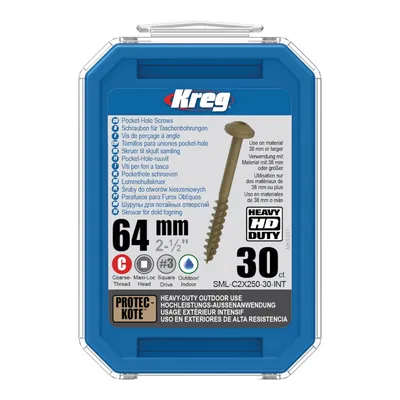 Produktbild von Kreg HD Pocket-Hole Schrauben 64 mm, Protec-Kote, Maxi-Loc, Grobgewinde - 30Stk.