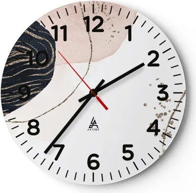 Produktbild von Wanduhr - Rund - Glasuhr - Abstraktion Modern Grafik - 30x30cm - Schleichendes Uhrwerk - Lautlos - zum Aufhängen bereit - Dekoration Modern - Wanddekoration aus Glas - C4AR30x30-4217
