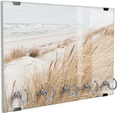Produktbild von DEQORI Schlüsselbrett Glas 30x20 cm 'Winterstrand Stille' Schlüssel Halter Board Haken