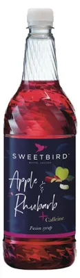 Obrázok produktu pre Sirup s prídavkom kofeínu, určený na prípravu zmrzlinového kávy, Sweetbird Fusions+ Jablko a rebarbora, 1 l