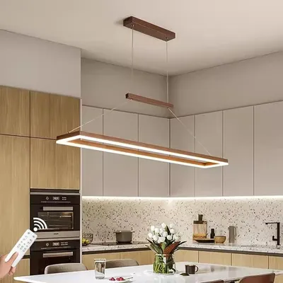 Image de Suspension LED pour table à manger, 120 cm, variateur d'intensité, lampe suspendue avec télécommande, 50 W. Lampe moderne pour table à manger, hauteur réglable, suspension pour salle à manger, lampe suspendue, éclairage pour salle à manger, lampe pour salon