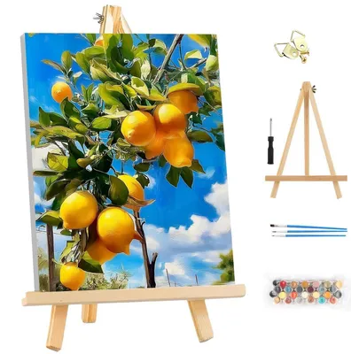Immagine prodotto di Kit per dipingere per adulti, con cornice, soggetto: paesaggio con limoni, dimensioni 25x35 cm