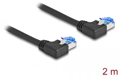 Productafbeelding van Delock - Patchkabel - RJ-45 (M) haaks naar RJ-45 (M) haaks - 2 meter - 6 mm - S/FTP - CAT 6a - afgeschermd, halogenvrij - zwart