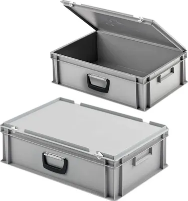 Produktbild von 2 Eurokoffer / Gerätekoffer, stapelbar, LxBxH 600x400x185 mm, PP, grau