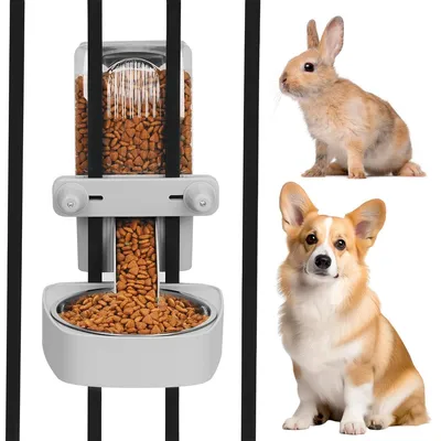 Produktbild von Hängender Futterspender, 1600 ml Fassungsvermögen, Edelstahlnapf, höhenverstellbar, Schwerkraftsystem, für Hunde, Katzen & Kleintiere