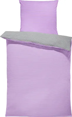Produktbild von Wendebettwäsche gestreift Streifen Stripes modern Bettbezüge Renforcé Baumwolle, Größe:2 teilig 155x220 cm, Farbe:lila / anthrazit