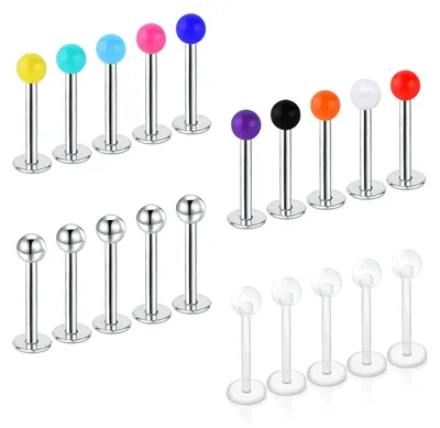 Productafbeelding van 20pcs Piercing Labret Lips Stud - Rvs en Acrylaat - 6mm, 8mm, 10mm