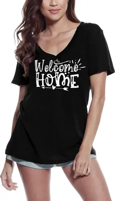 Produktbild von Damen Grafik T-Shirt V-Ausschnitt Willkommen zu Hause – Welcome Home – Öko-Verantwortlich Vintage Jahrgang Kurzarm Lustige Druck Geburtstag Geschenk