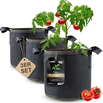 Produktbild von Pflanzsack aus Vliesstoff, 10 Gallon (ca. 40 Liter), 3 Stück, für Pflanzen