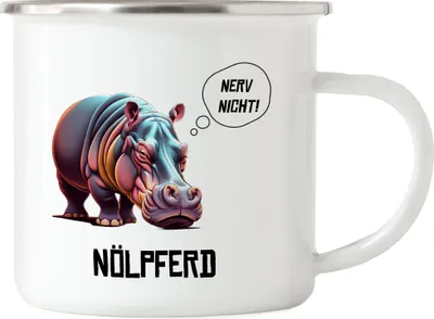 Produktbild von Nerv nicht Nölpferd Emaille Tasse Wortwitz Sarkasmus Arbeit Büro