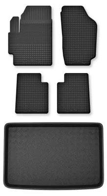Image de Tapis en caoutchouc + bac de coffre pour Kia Rio II DE 2005-2011 (hayon) – 5 pièces, noirs, semi-universel, adapté