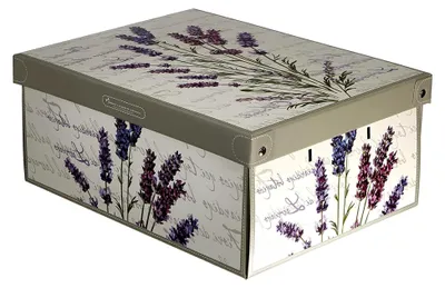 Produktbild von Kartonaufbewahrungsbox mit Lavendelduftdeckel für Kleidung und Wäsche, parfümierte Aufbewahrungslösungen, saisonale Nutzung, Organizer für Vakuumbeutel oder Geschenke 35x25x17,5 cm