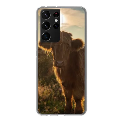 Produktbild von MuchoWow® Handyhülle Schutzhülle Hülle für Samsung Galaxy S21 Ultra Schottischer Highlander - Sonnenuntergang - Gras Silikon Softcase Handy Hülle - Mobiltelefon