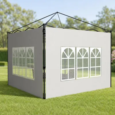 Produktbild von 2er Set Seitenwände für Pavillon 3x3 m, Seitenteile wasserdicht mit Fenster, PE-Plane Weiß, für Faltpavillon 3x3 und 3x6 m, Klettverschluss
