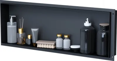 Produktbild von VILSTEIN | Duschnische 30x90 cm | Unterputz | Wandnische Schwarz | Randloses Duschregal mit Ablage