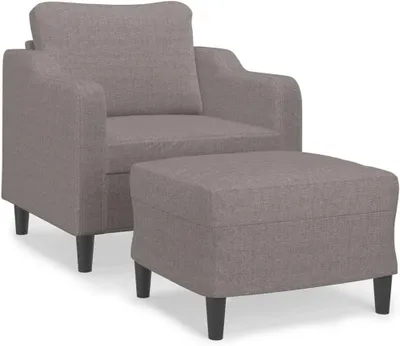 Produktbild von Stoffsessel mit Hocker in Taupe, 60 cm, Entspannungssessel mit dick gepolsterter Sitzfläche und Rückenkissen, stabiles Gestell aus Sperrholz und Metall sowie vielseitiger Fußhocker