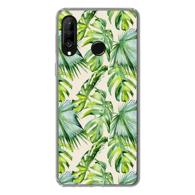 Produktbild von MuchoWow® Handyhülle Schutzhülle Hülle für Huawei P30 Lite Blätter - Muster - Monstera Silikon Softcase Handy Hülle - Handyhülle