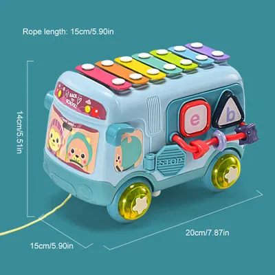 Image de Instrument de musique Jouet de bébé Taper Piano Forme de Bus Musique Apprentissage Coordination œil-main Développement pour les enfants de plus de 1-3 ans