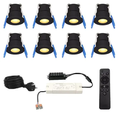 Image de HOFTRONIC - Lot de 8 spots LED encastrables 3W 12V Noir Dimmable IP65 2700K